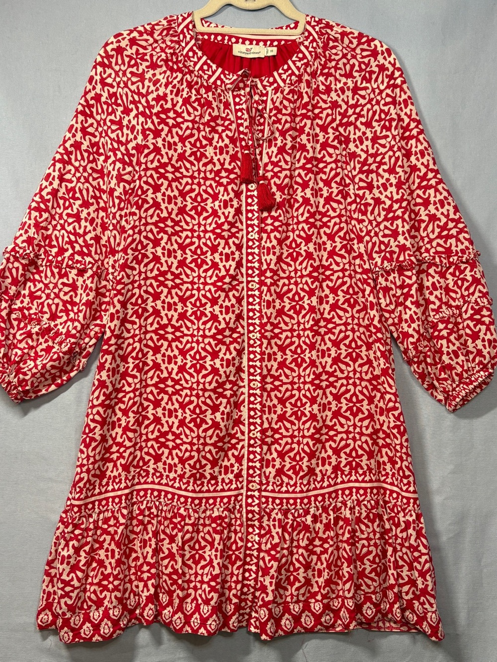 Vineyard Vines Red and Cream Printed Mini Dress
